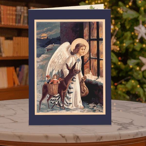 Angel With Deer Christmas Card