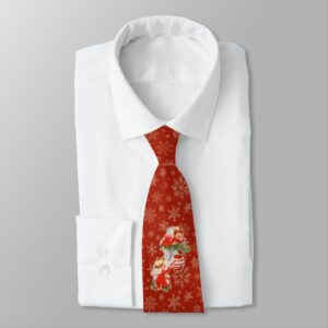 Angels Decorating on Red with Gold Snowflakes Neck Tie