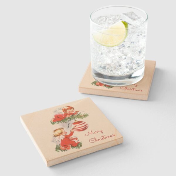 Angels Decorating the Christmas Tree Stone Coaster