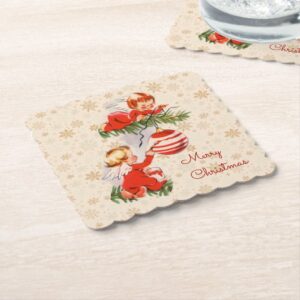 Angels Decorating the Christmas Tree Paper Coaster