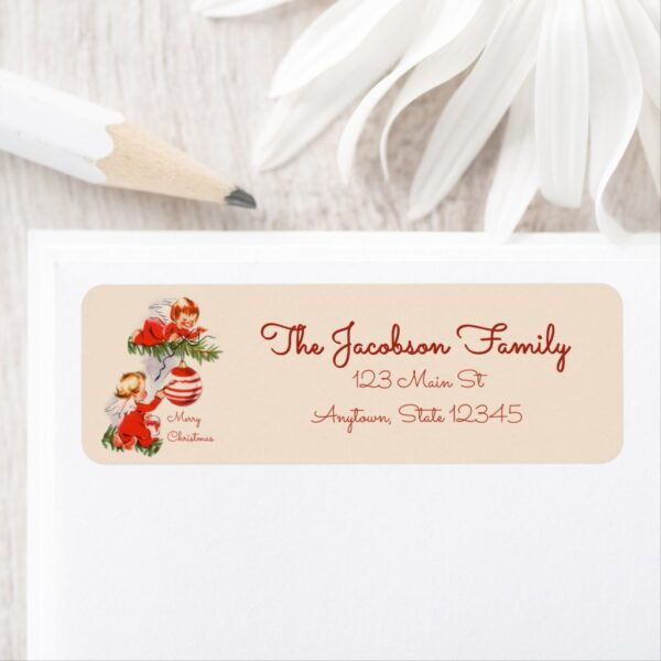 Angels Decorating the Christmas Tree Label. 5 Sheets of 30.