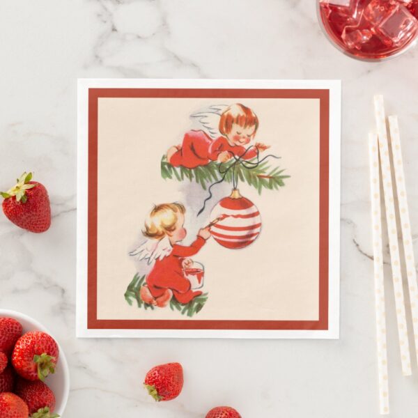 Angels Decorating the Christmas Tree Paper  Napkins. Set of 50.