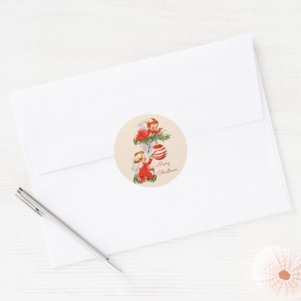 Angels Decorating the Christmas Tree Stickers