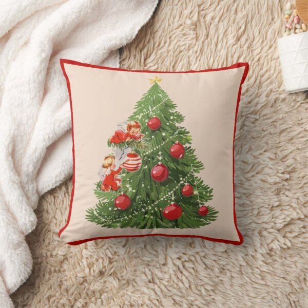 Angels Decorating the Christmas Tree Throw Pillow