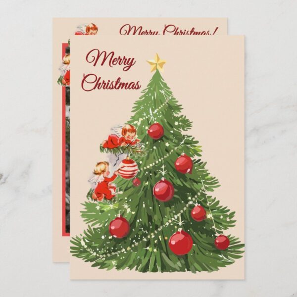 Angels Decorating the Tree | Creme Holiday Card