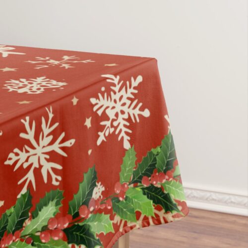 Angels Decorating the Tree Holly N Berries Trim Tablecloth