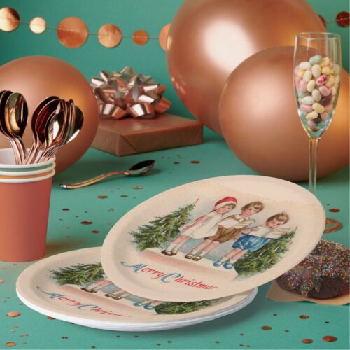 Caroling Kids Christmas Paper Plates. Set of 8.
