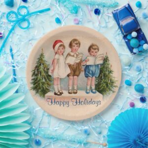 Caroling Kids Holiday Paper Plates. Set of 8.