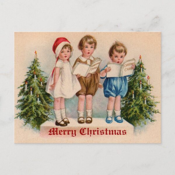 Caroling Kids Victorian Vintage Postcard