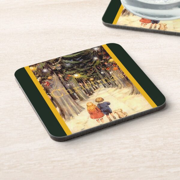 Children in Christmas Lane Cork Coaster Set of 6.
