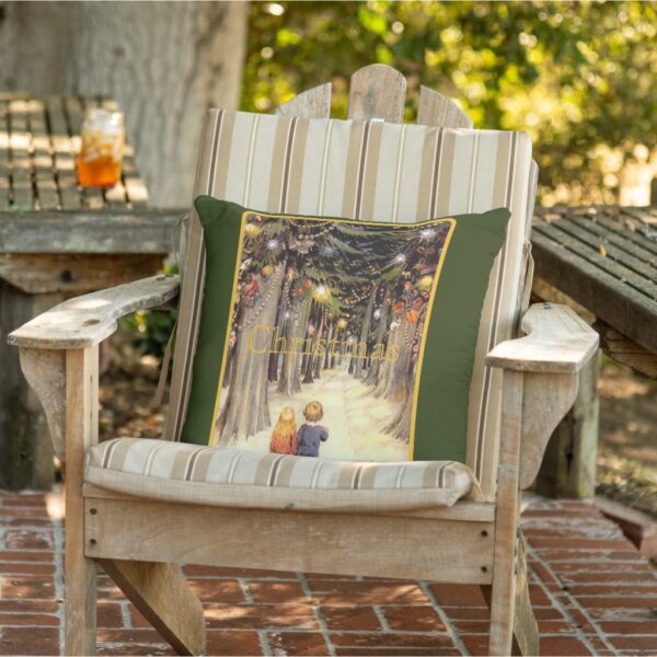 Children in Christmas Lane Outdoor Pillow