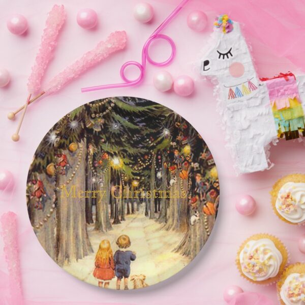 Children in Christmas Lane Paper Plates. Set of 8.