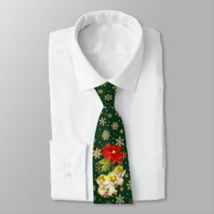 Christmas Angels on Green with Gold Snowflakes Neck Tie