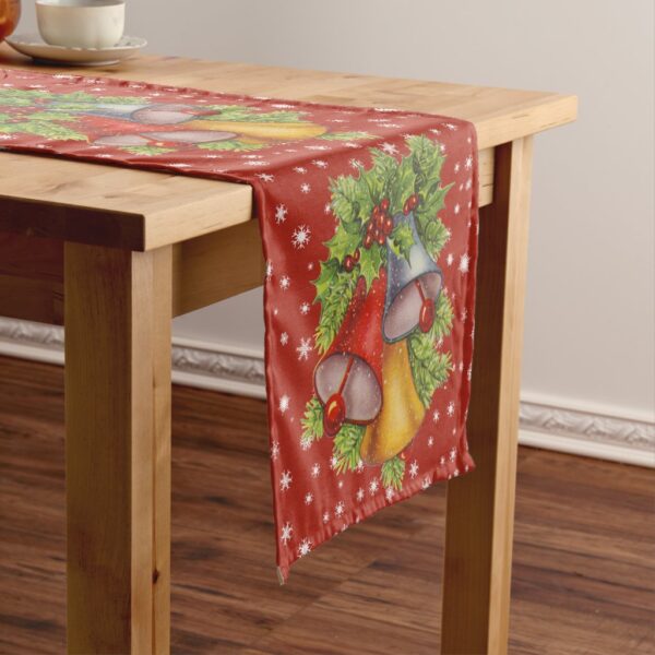 Christmas Bells and Snowflakes Red Short Table Runner