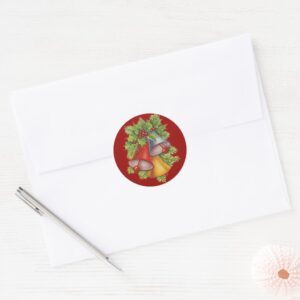 Christmas Bells on Blue Classic Round Sticker