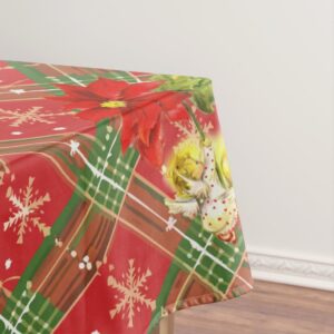 Christmas Dancing Baby Angels on Red Plaid Tablecloth