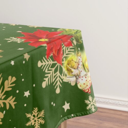 Christmas Dancing Baby Angels on Snowflakes Tablecloth