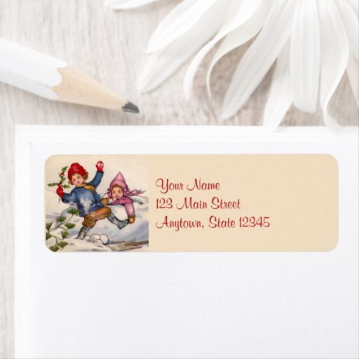 Christmas Kids in Snow Return Address Labels. 5 Sheets of 30.