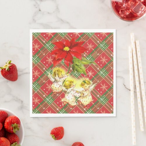 Christmas Plaid with Angels Paper Napkins. Set of 50.