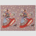 Decoupage Vintage Christmas Postcard Tissue Paper on Red