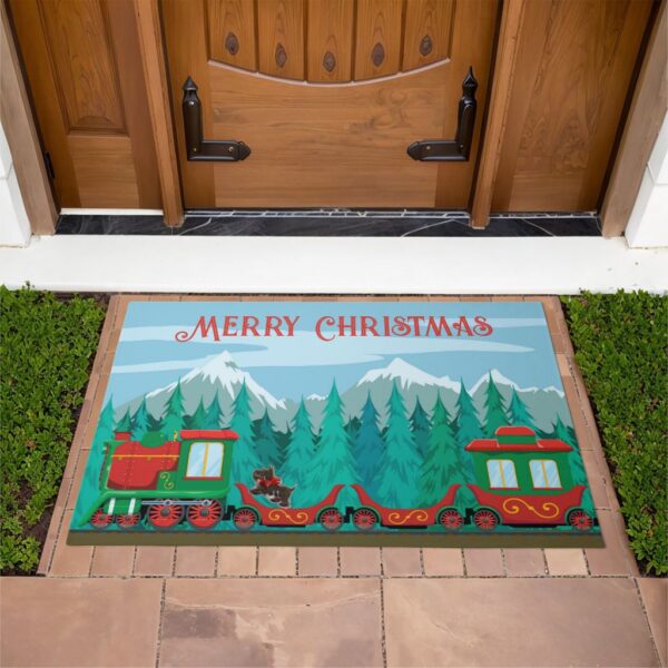 Christmas Train and Little Dog Doormat