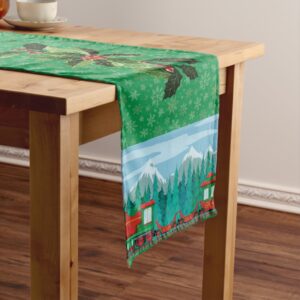 Christmas Train on Green Long Table Runner