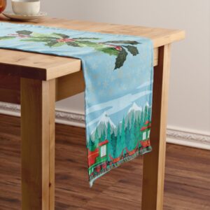 Christmas Train on Sky Blue Long Table Runner
