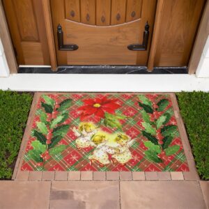 Dancing Baby Angels on Christmas Plaid Doormat