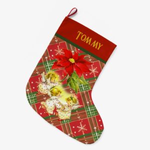 Dancing Baby Angels on Red Green Plaid Large Christmas Stocking