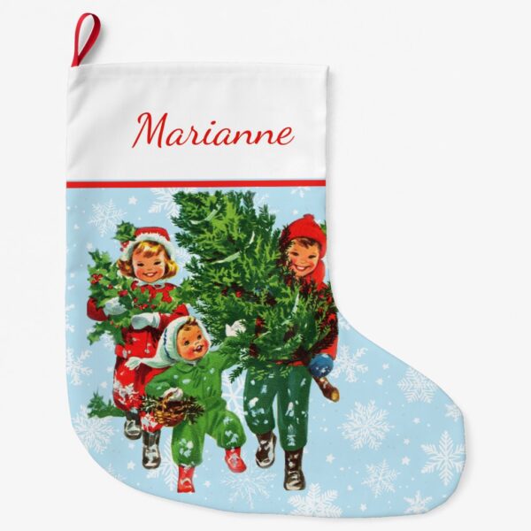 Getting the Christmas Tree Large Christmas Stocking