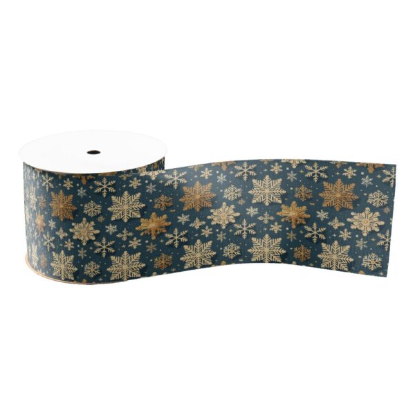 Gold Snowflakes on Dark Blue Grosgrain Ribbon