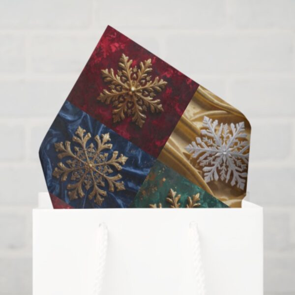 Gold Snowflakes on Image of Velvet Tissue Paper