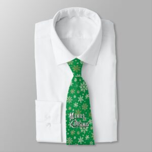 Green and Gold Snowflakes Neck Tie