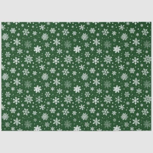 Green and Large White Snowflakes Tissue Paper.  3 Sheets.