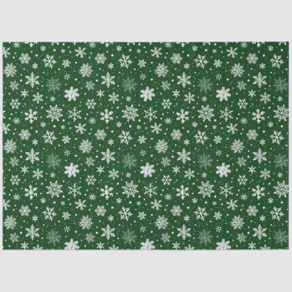 Green and Large White Snowflakes Tissue Paper