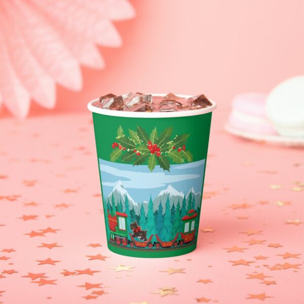 Green Merry Christmas Train Paper Cups