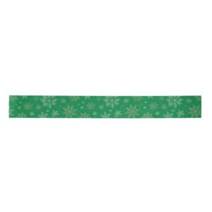 Green with Gold Snowflakes Satin Ribbon