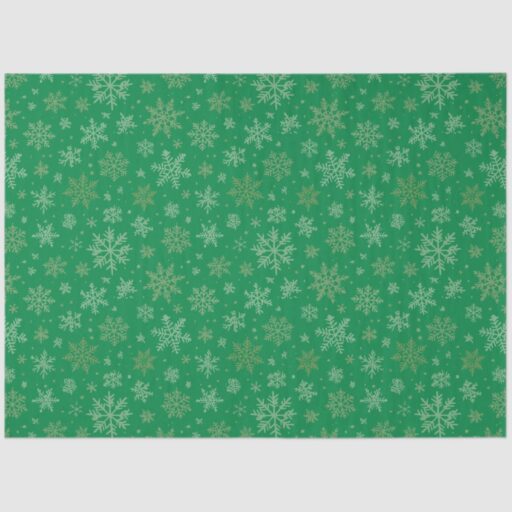 Green with Gold Snowflakes Tissue Paper