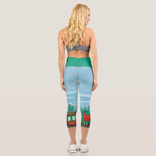 Ice Blue with Gold Snowflakes Capri Leggings