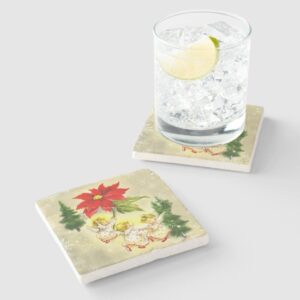 Joyous Christmas Cherubs Stone Coaster