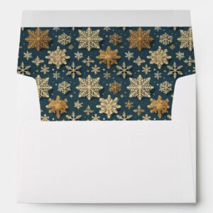 Large Gold Snowflakes on Blue Insert Envelope