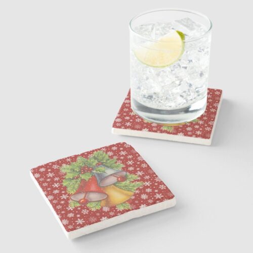 Merry Christmas Bells Stone Coaster
