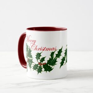 Merry Christmas Holly Leaves Mug