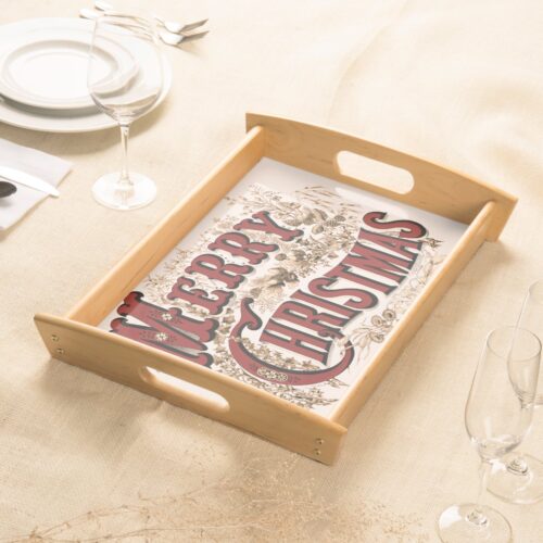 Merry Christmas - Red and Gold Serving Tray