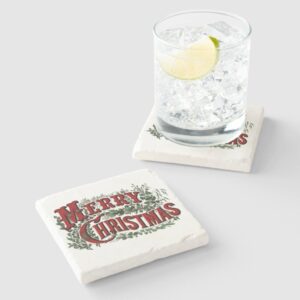 Merry Christmas - Red and Green Stone Coaster