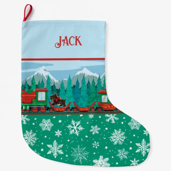 Merry Christmas Train and Scotty Dog Large Christmas Stocking