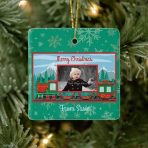 Merry Christmas Train Photo Ceramic Ornament