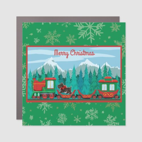 Merry Christmas Train with Dog Car Magnet