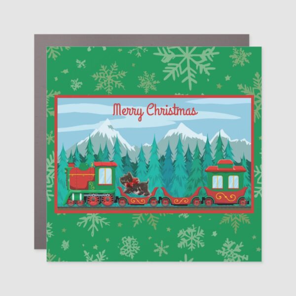 Merry Christmas Train with Dog Car Magnet