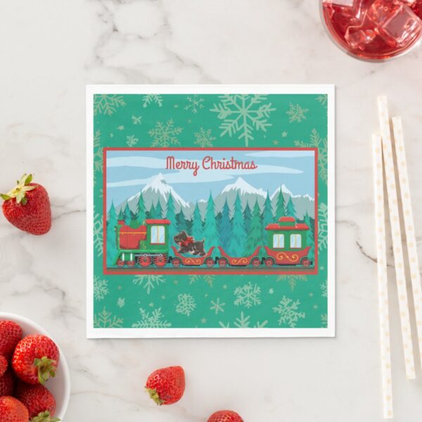 Merry Christmas Train with Dog Paper Napkins. Set of 50.